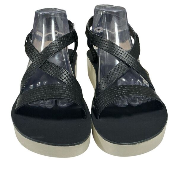 Olukai Sandals Womens 10 Black White Sand Onohi Strappy Leather Platform NEW - Picture 2 of 11